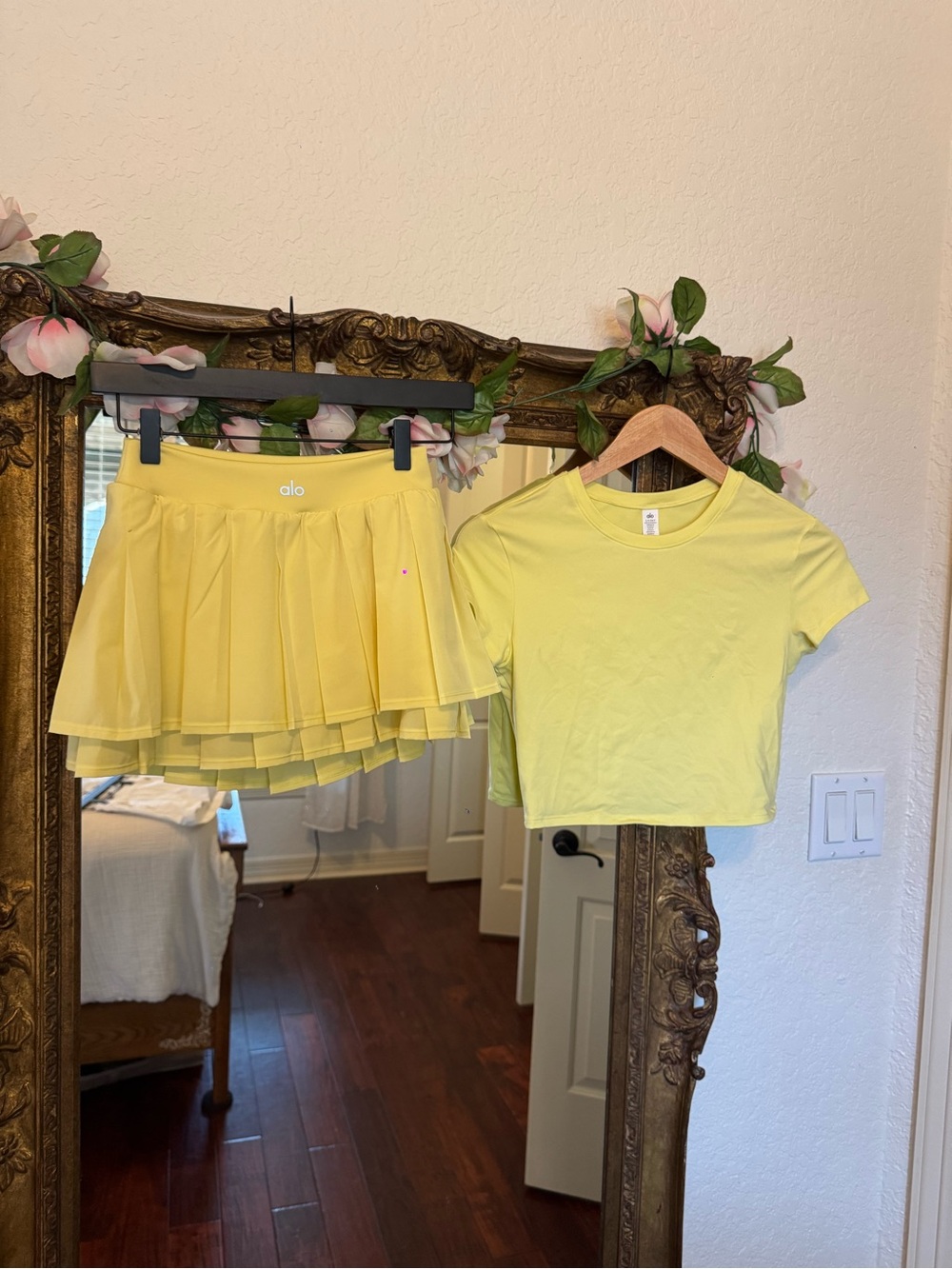 Alo Yellow Tennis Skirt with Matching Crop Tee